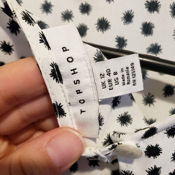 Topshop Black and White Polka Dot Cinch Waist Boho Wide Sleeves Size 8 - Picture 10 of 11